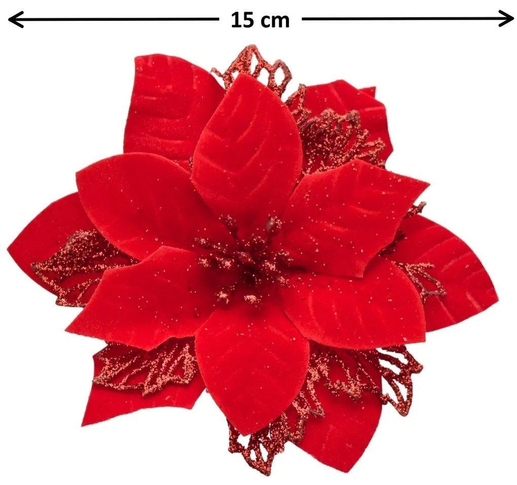 Świąteczna dekoracja Poinsettia z pajączkiem,zestaw 6 szt.