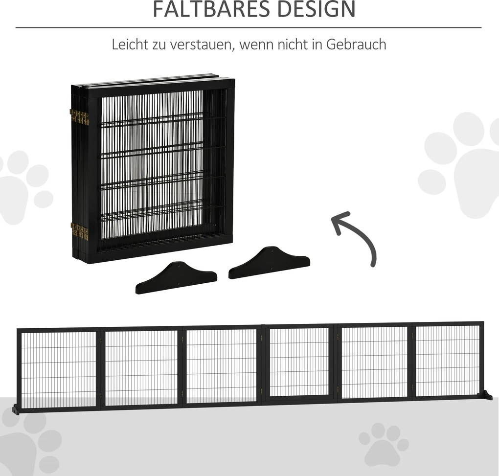 PawHut Barierka Ochronna dla Psów Składana z Drewna Sosnowego i Metalu Czarna 432x36x70cm | Aosom PL