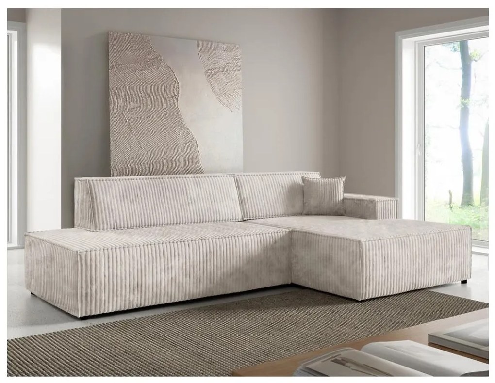 Rozkładany narożnik z pojemnikiem, układ L, TERAMO, prawostronny, beżowy