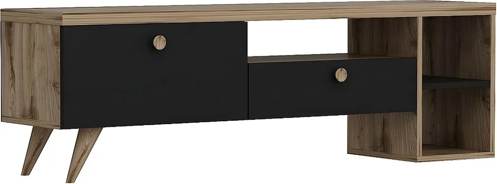 Skandynawska szafka RTV – 150 cm – Czarny i dębowy – Płyta wiórowa pokryta melaminą