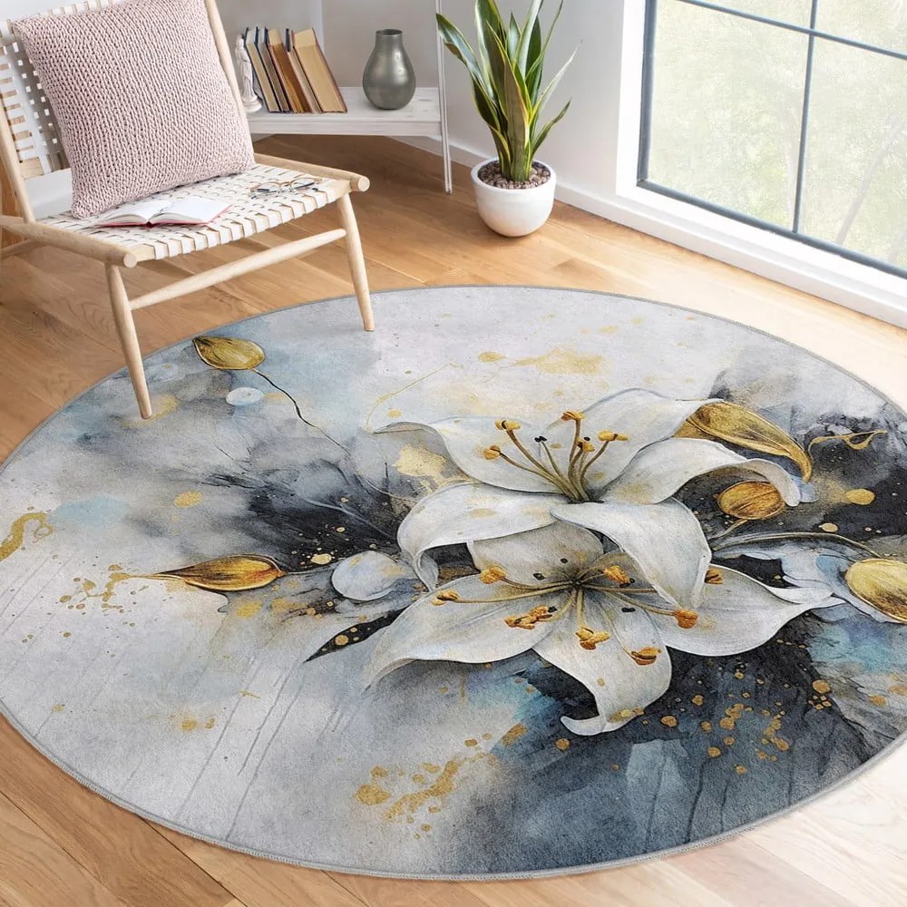 Niebiesko-szary okrągły dywan odpowiedni do prania ø 120 cm Golden Lilly – Mila Home