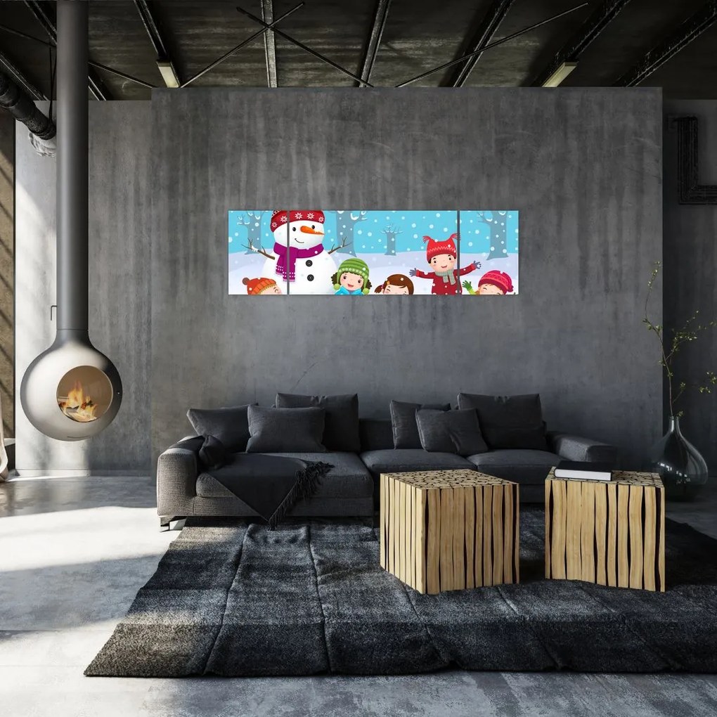 Obraz - Zimowe dziecięce zabawy (170x50 cm)
