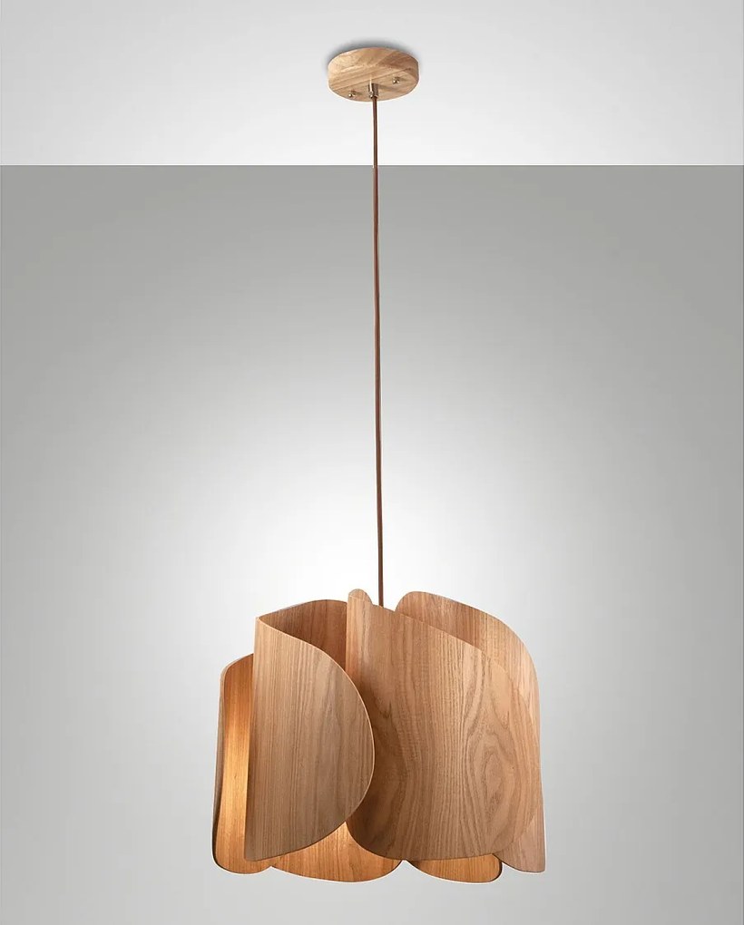 Lampa wisząca Pevero z jesionu i metalu, nowoczesny design, oprawka E27, idealna do oświetlenia wnętrz, średnica 420 mm