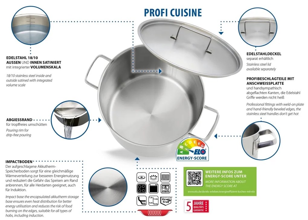 Elo 24216 Garnek nierdzewny Profi Cuisine 16 cm, 1,9 l, 1,9 l