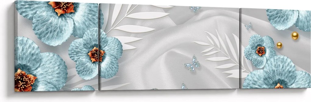 Obraz - 3D niebieskie kwiaty (170x50 cm)