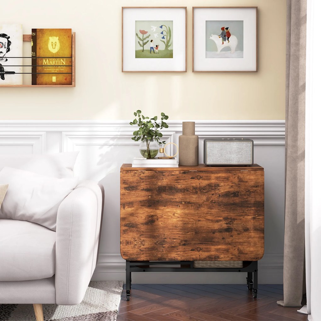 HOMCOM Składany Stół, Mobilny Stół dla 6 Osób z Półką, do 50 kg, 130 x 80 x 74 cm, Rustykalny Brąz