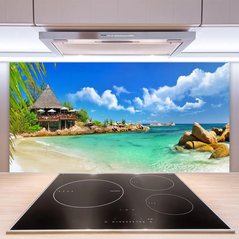 Panel Szklany do Kuchni Złoty Brzeg Oceanu