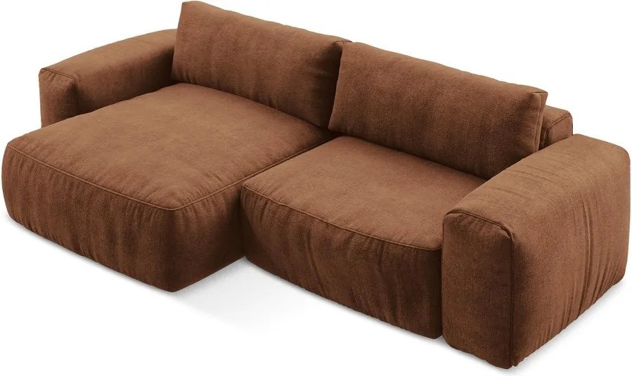 Rozkładany narożnik z tkaniny szenilowej (lewostronny/z szezlongiem) w kolorze terakoty Kuki – Makamii