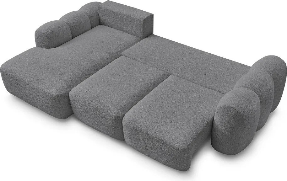 Szary rozkładany narożnik z materiału bouclé ze schowkiem (lewostronny/z szezlongiem) Montaigne – Bobochic Paris