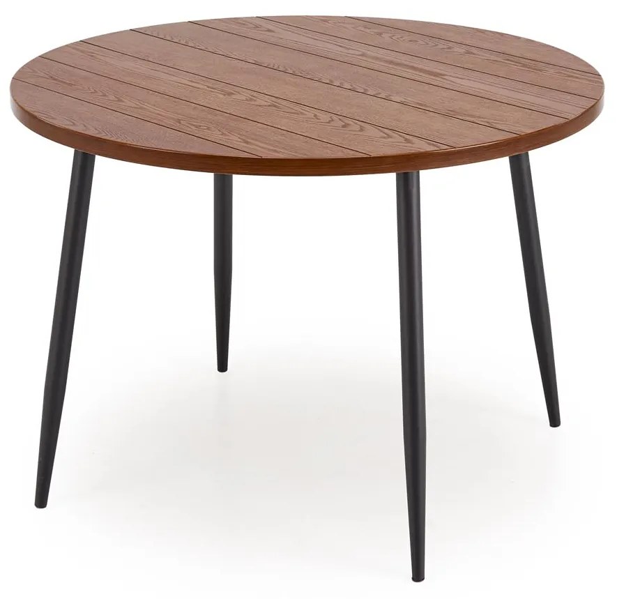 Stół okrągły z MDF-u kolor orzech, czarne nogi średnica 105/75 cm BARRY