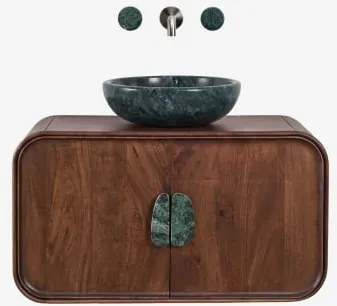 Zestaw Wiszących Mebli Łazienkowych 95x45 Cm Z Drewna Mango I Naturalnego Kamienia Kivalina Zielony Marmur Udaipur - Sklum