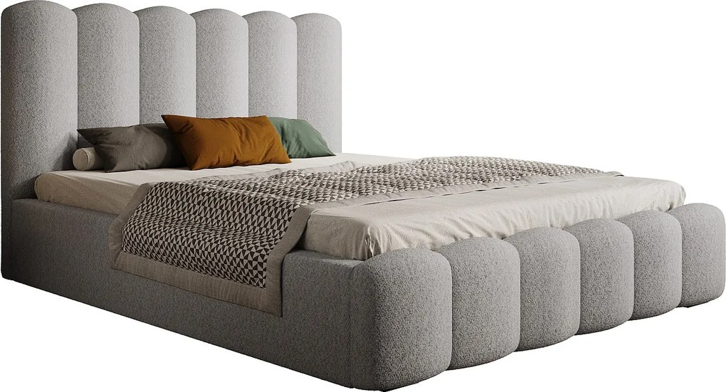 Łóżko tapicerowane MONA V DomoHome, schowek, designerskie wezgłowie, elegancka tkanina, 180x200 cm, JESION