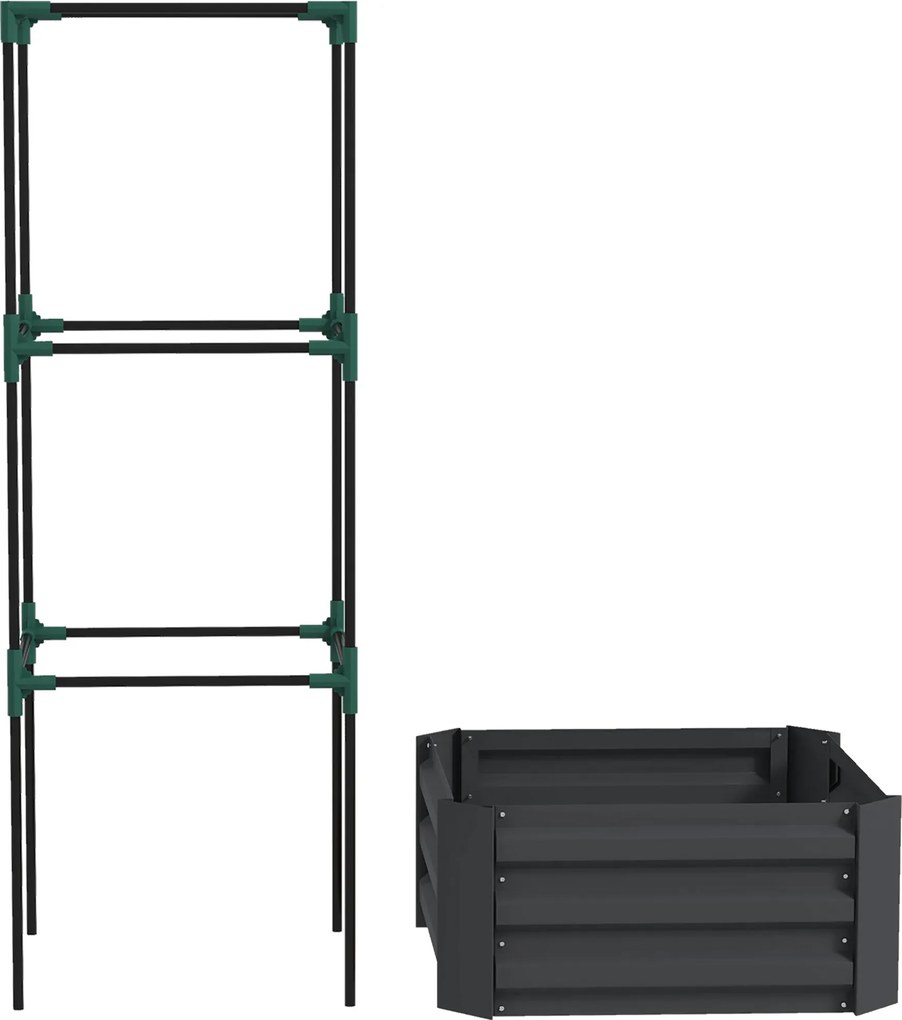 Outsunny Grządka z kratą podporową, skrzynka z podporą, otwarte dno, odporna na warunki pogodowe, 61 cm x 61 cm x 140 cm, ciemnoszary | Aosom PL