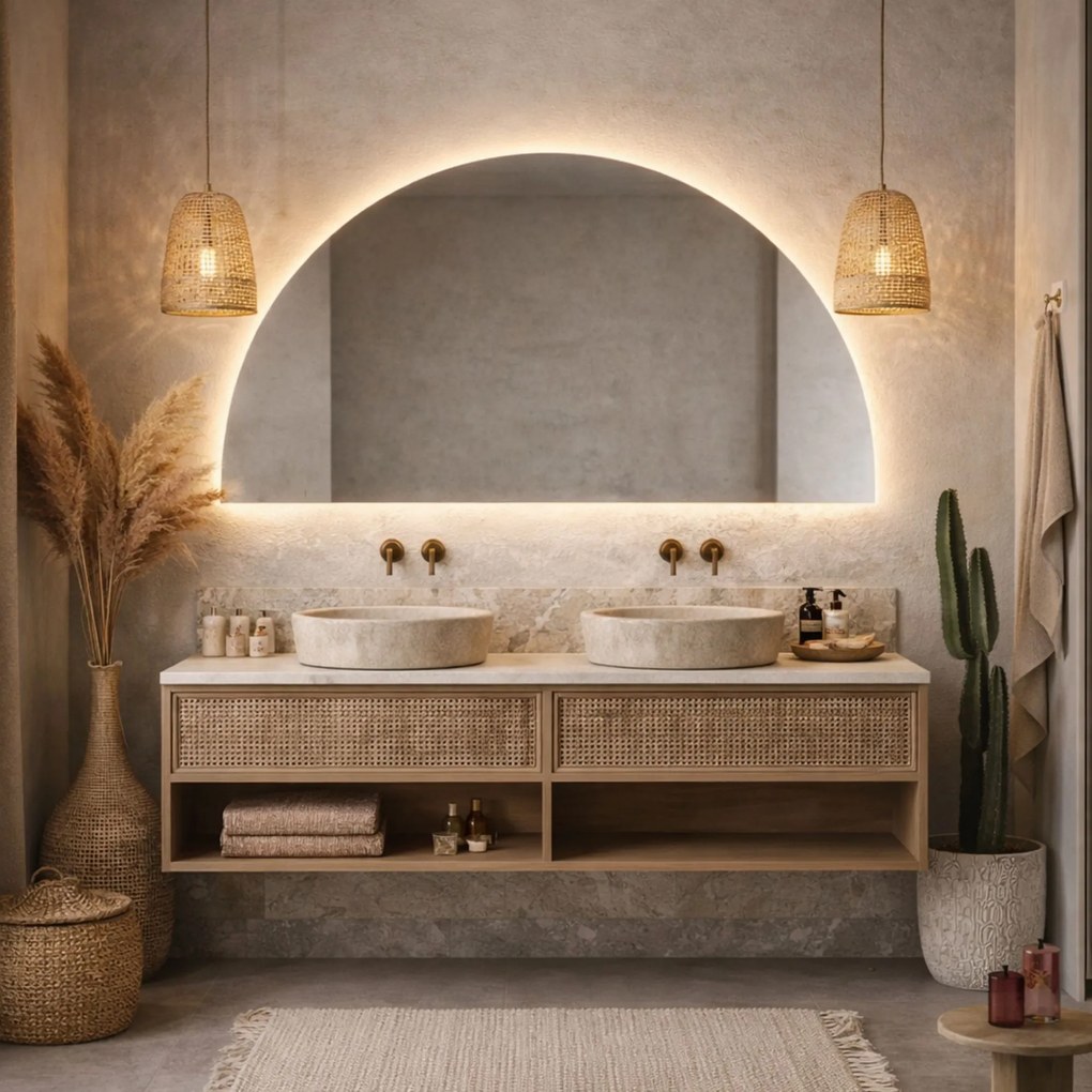 Lustro półokrągłe bezramowe oszlifowane z podświetleniem MOON Half LED | Różne rozmiary | Różne kolory : Kolor tafli szkła - Grafit, Rozmiar - 120 x 60 cm