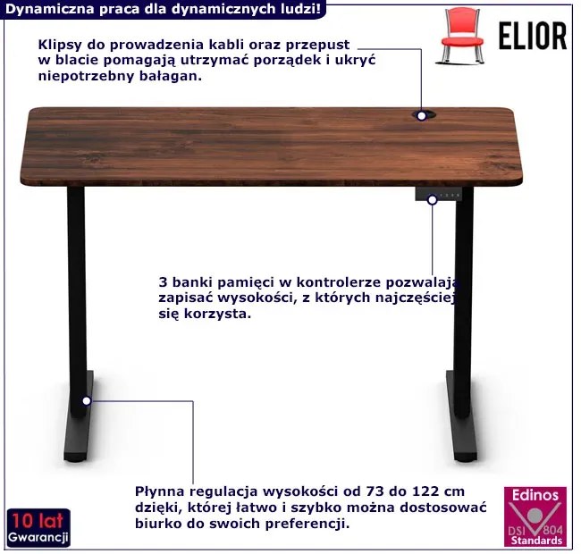 Regulowane biurko elektryczne do pracy na stojąco czarny + brązowy 120 cm M0-K56