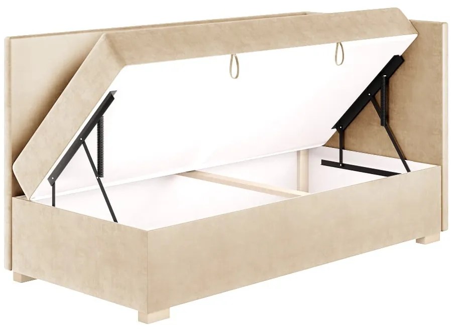 Beżowe narożne łóżko dziecięce ze schowkiem i materacem 90x200 cm Flexi – Ghado