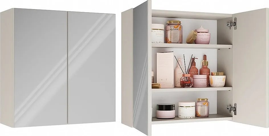 Szafka Łazienkowa POLA 2DL | 60x22x60 cm | Kaszmir | Szafka Łazienkowa Wisząca z Lustrem