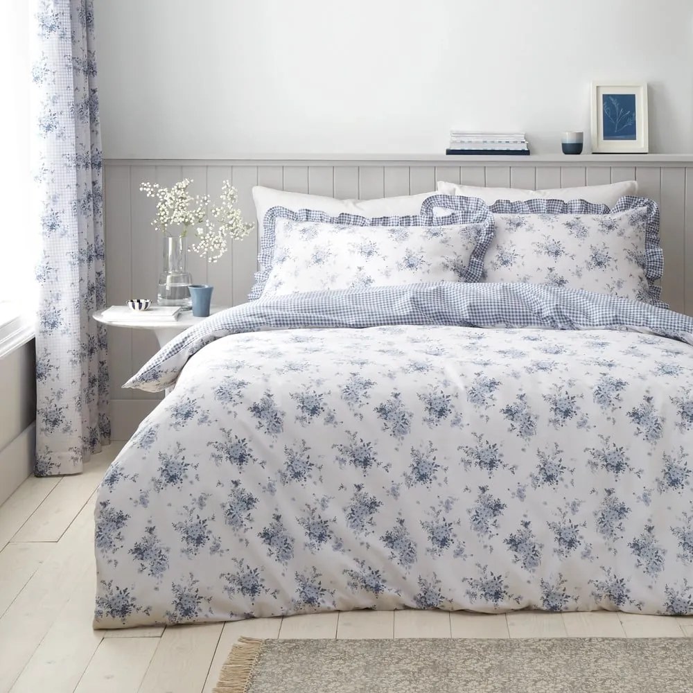 Biało-niebieska pościel jednoosobowa 135x200 cm Lucie Floral Frill – Catherine Lansfield