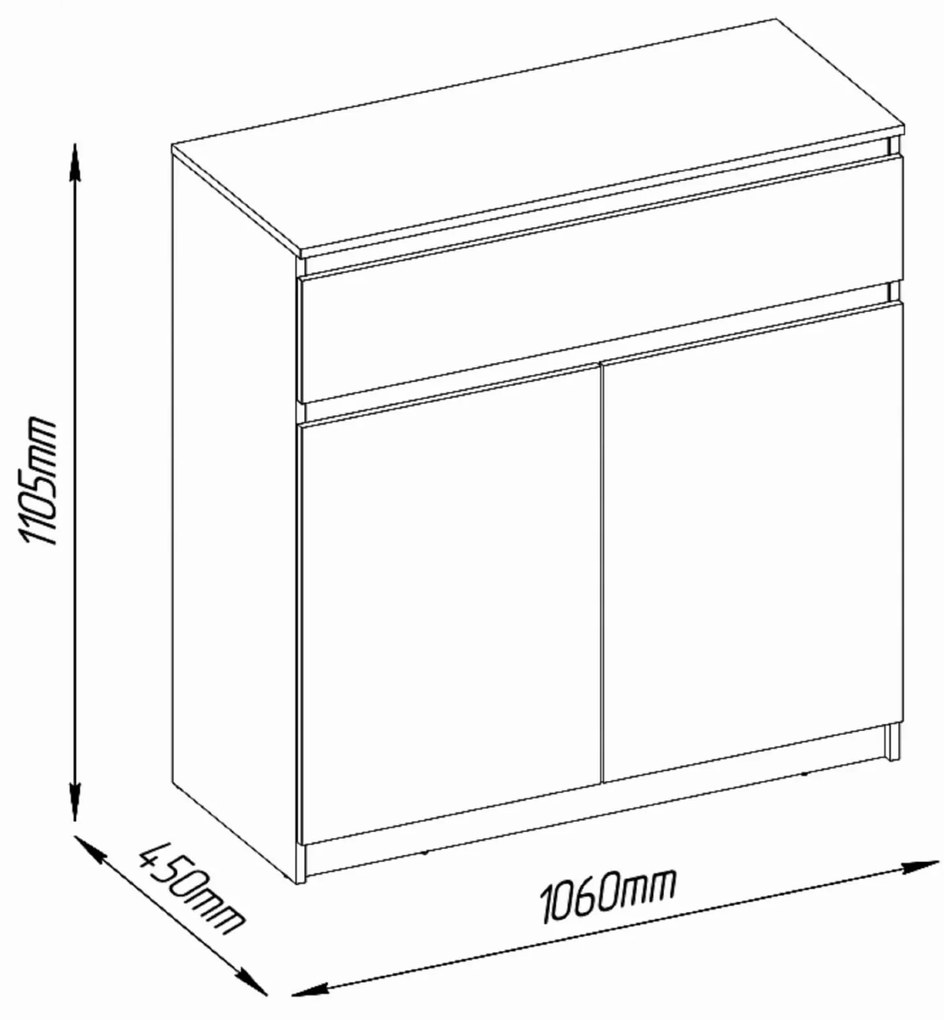 Komoda 2d 1s do sypialni garderoby salonu biały 106/110 cm