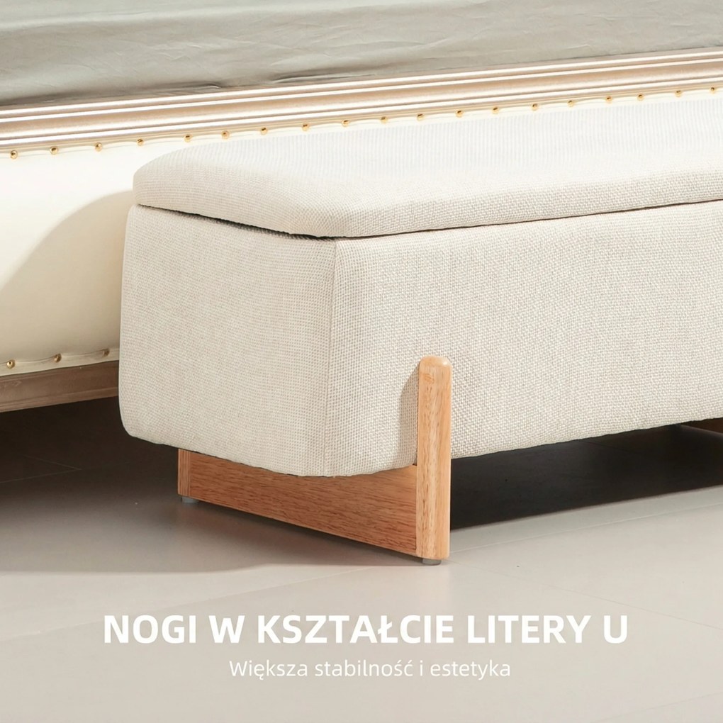 HOMCOM Taboret z Miejscem do Przechowywania, Ławka z Wyściółką z Pianki, Imitacja Lnu, 111 x 44 x 44,5 cm, Kremowy | Aosom PL