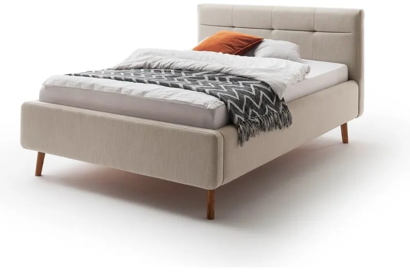 Beżowe tapicerowane łóżko dwuosobowe ze schowkiem i stelażem 140x200 cm Lotte – Meise Möbel