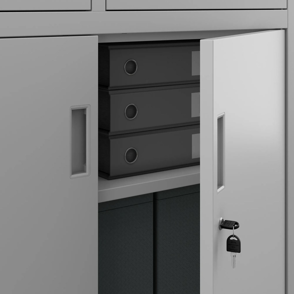 Szafa biurowa metalowa z sejfem, szklane drzwi, szara, 900x1850x400 mm: FILIP