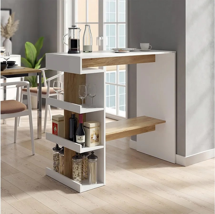 Stół barowy biały/złoty dąb 108x50x103 dana