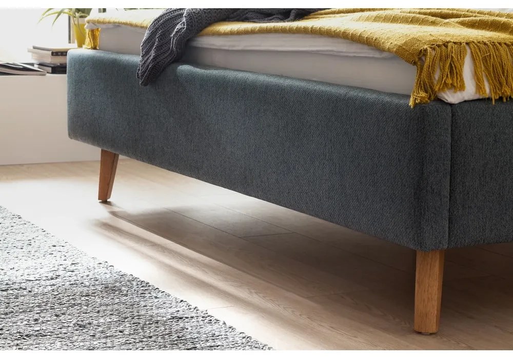 Zielone/niebieskie tapicerowane łóżko dwuosobowe ze schowkiem ze stelażem 160x200 cm Frieda – Meise Möbel