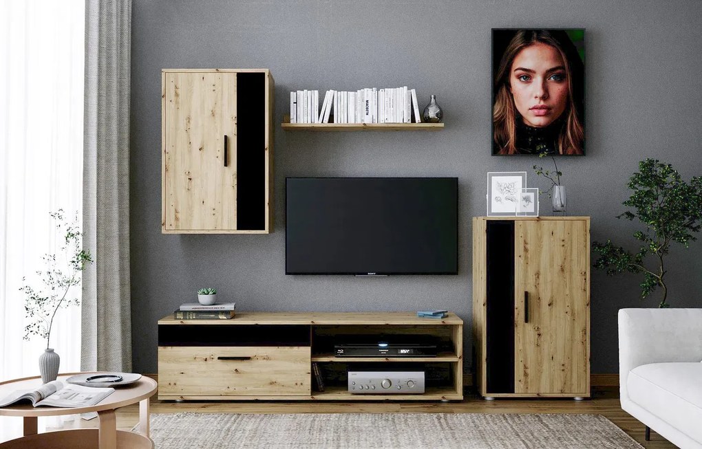 Nowoczesny zestaw mebli dąb artisan+czarny N6-E05