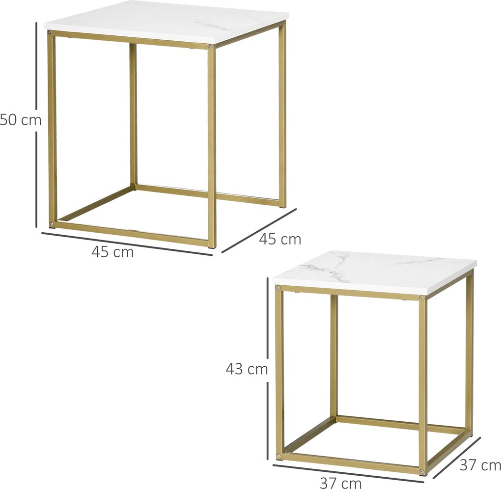 HOMCOM zestaw 2 stolików kawowych, stolik kawowy z marmurowym wykończeniem w kolorze białym
