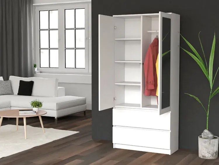 Biała minimalistyczna szafa z lustrem - Bafix