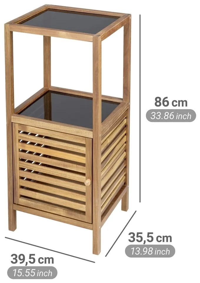 Czarna/w naturalnym kolorze niska/wąska szafka łazienkowa z litego drewna akacjowego 39,5x86 cm Fondi – Wenko
