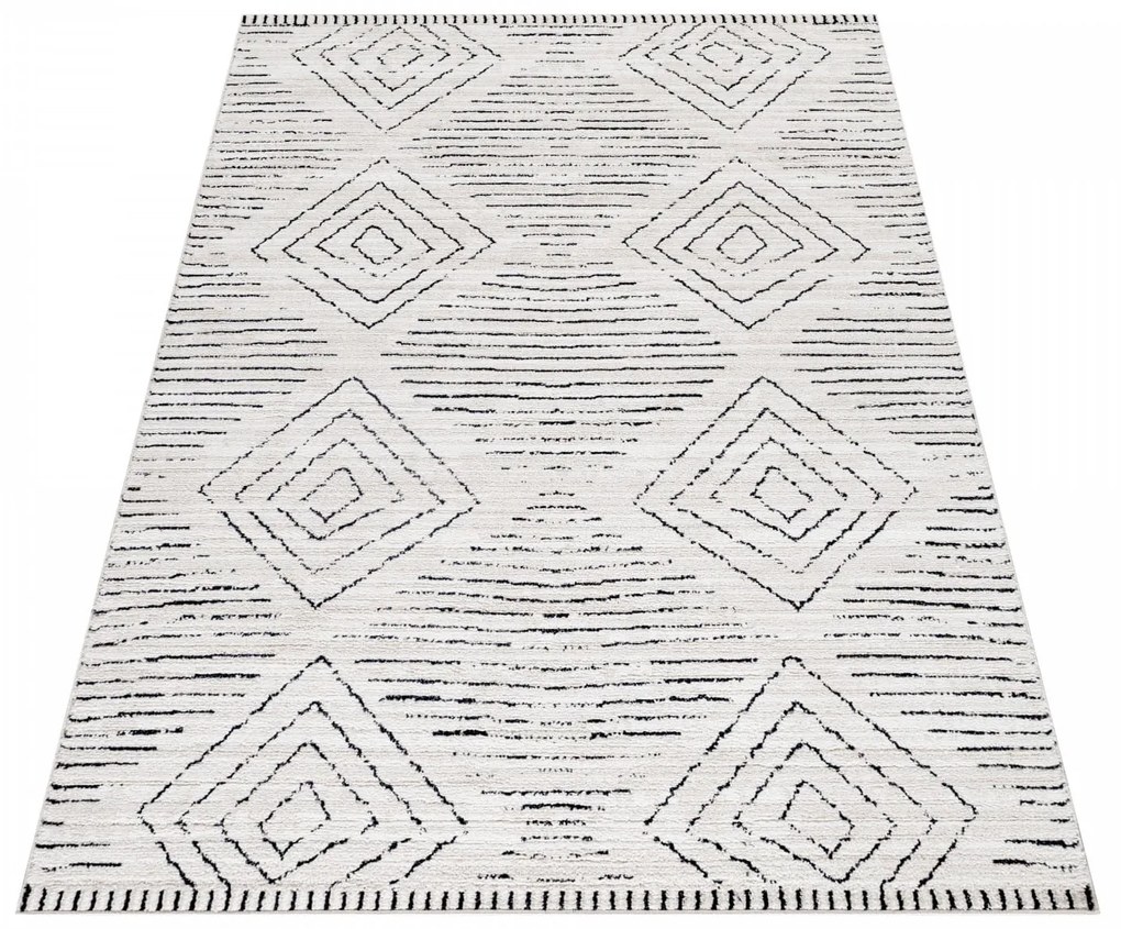 Dywan poliestrowy Berber geometria kremowy 80 cm x 150 cm