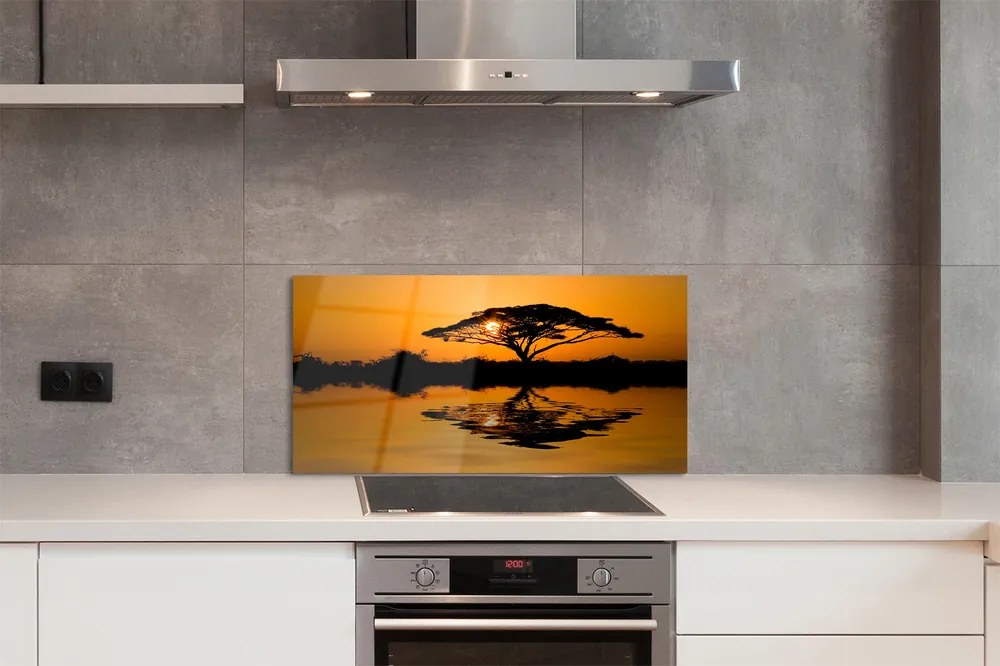 Szklany Panel Drzewo o Zachodzie Słońca