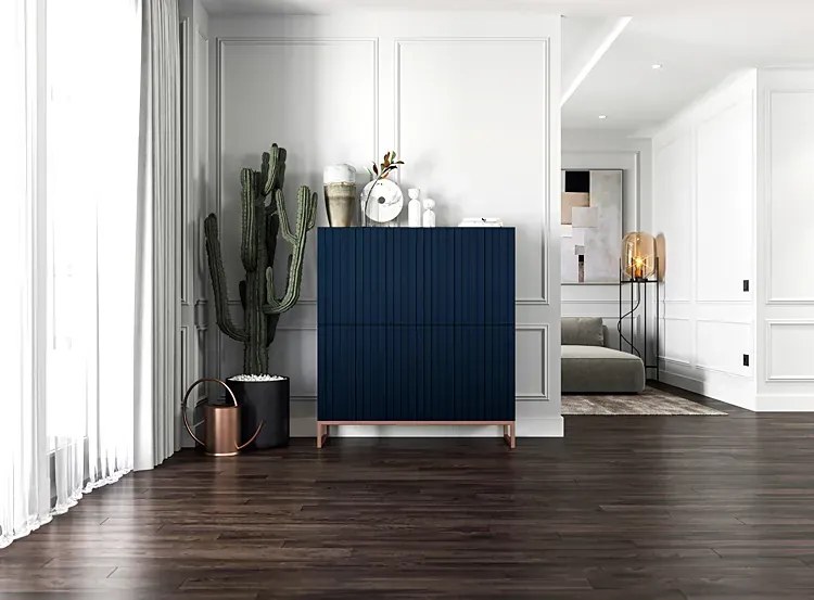 Granatowa komoda z lamelowym frontem E5-M85