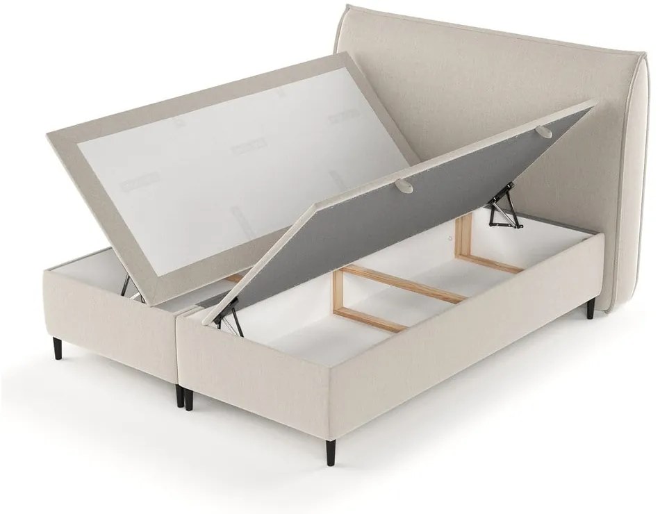 Beżowe tapicerowane łóżko dwuosobowe ze schowkiem 200x200 cm Draco – Maison de Rêve