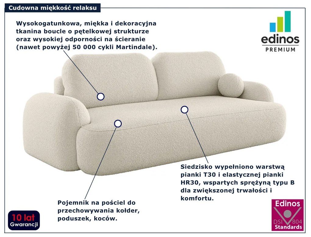 Kremowa sofa tapicerowana tkaniną boucle R5-L94