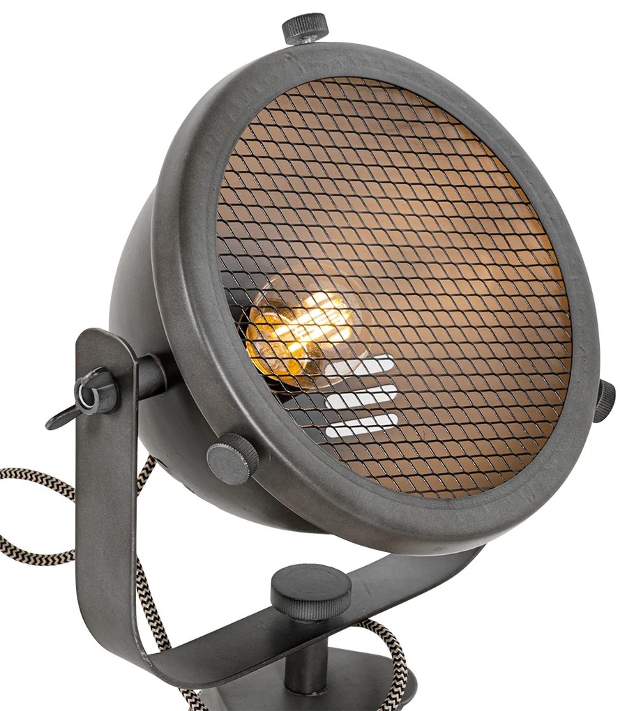 Industrialna lampa stołowa na trójnogu stalowa z drewnem, regulowana - Emado