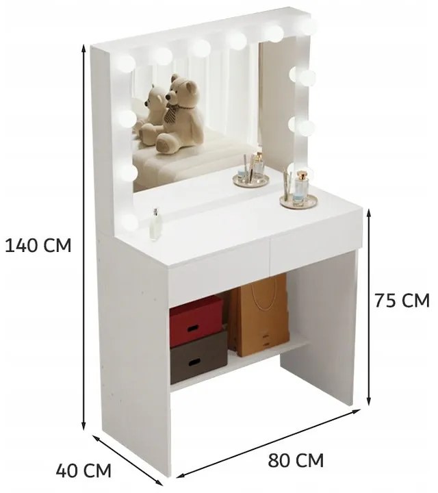 Toaletka kosmetyczna z lustrem LED – nowoczesna toaletka do makijażu i wizażu w stylu loft glamour