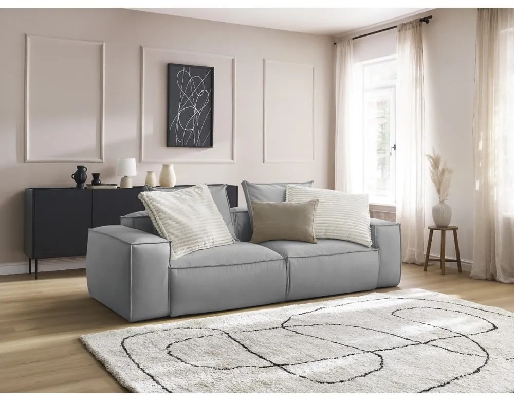 Jasnoszara sofa z imitacji skóry 260 cm Boheme – Bobochic Paris