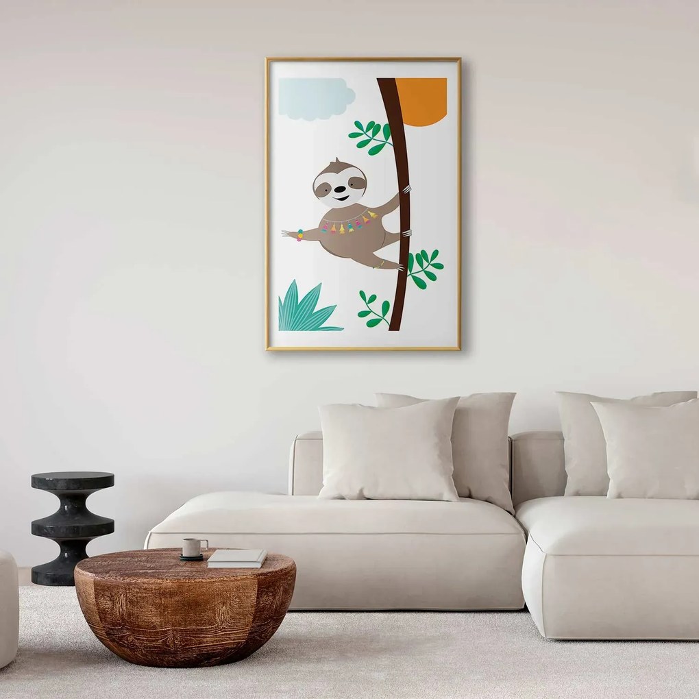 Plakat Wesoły leniwiec 21x30 cm z ramą złotą z marginesem ARTGEIST B