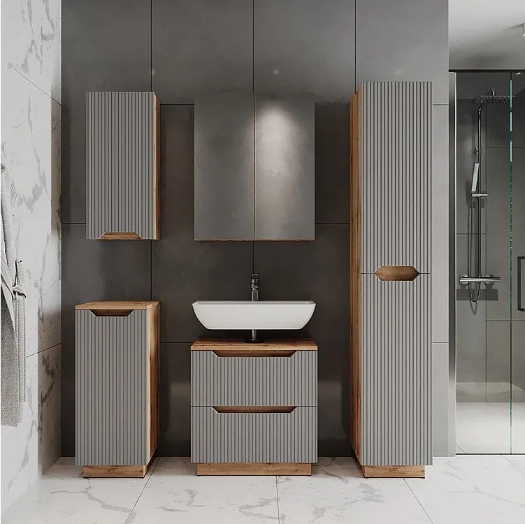 Zestaw mebli łazienkowych dąb/szary w paski 59.8x32x62.5 lotta