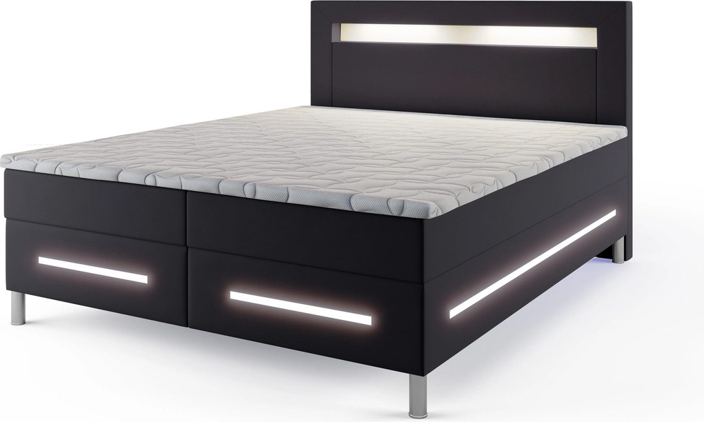 Stylowe i nowoczesne łóżko BENZ 140X200 cm z podświetleniem LED, w zestawie wygodny materac i duży pojemnik na pościel - szare