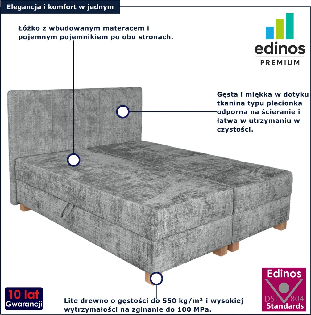 Popielate łóżko dwuosobowe z zagłówkiem 160x200 S1-F77