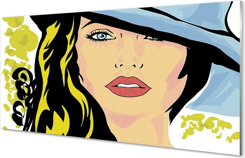 Szklany Panel Portret Kobiety w Kapeluszu