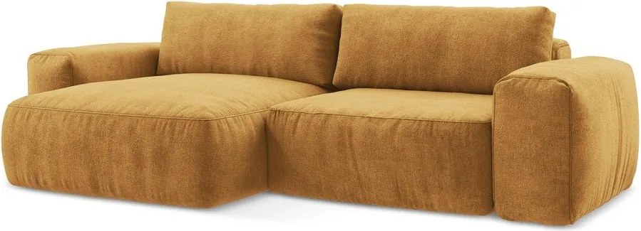 Musztardowy rozkładany narożnik z tkaniny szenilowej (lewostronny/z szezlongiem) Kuki – Makamii
