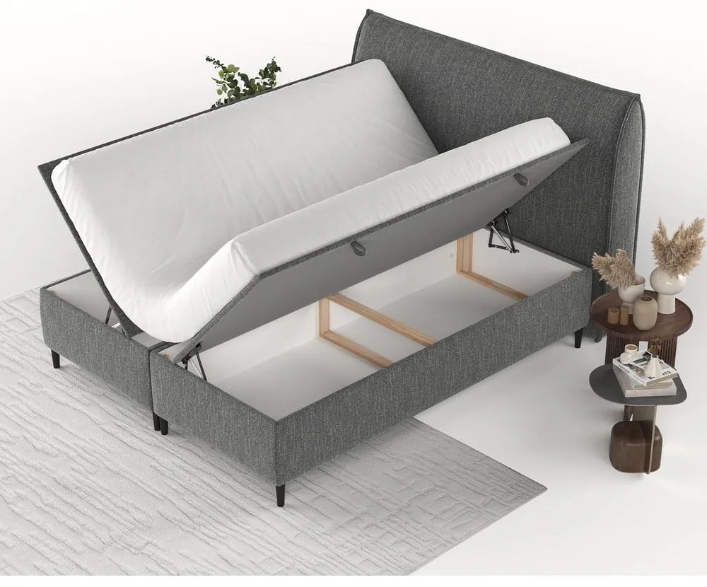 Szare tapicerowane łóżko dwuosobowe ze schowkiem 160x200 cm Draco – Maison de Rêve