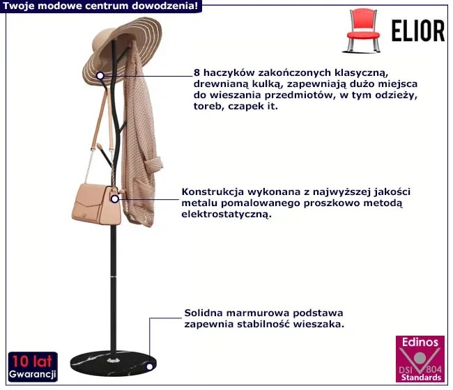 Stojący Wieszak Metalowy Czarny Na Ubrania Tyfrox 3X