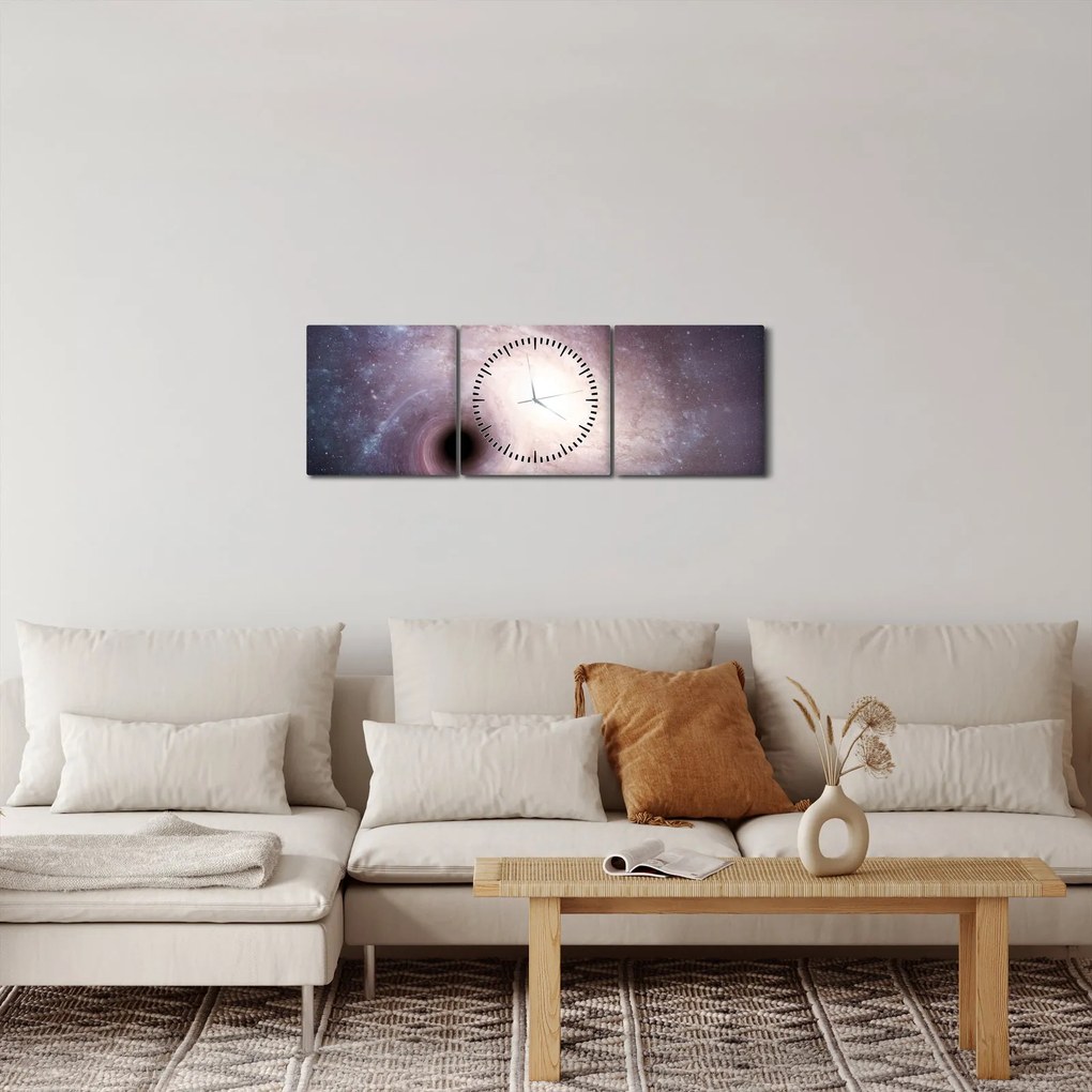 Obraz - Galaktyki spiralne (z zegarem) (90x30 cm)