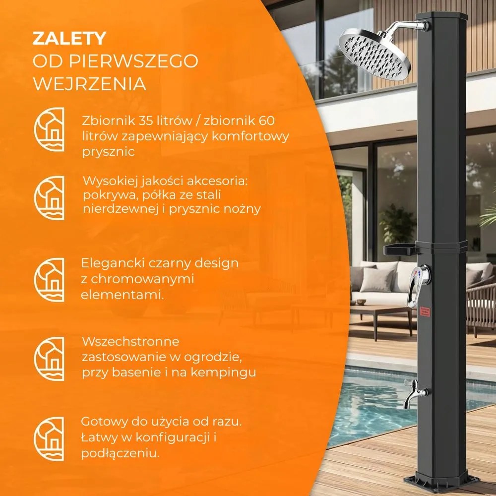 Prysznic solarny z pokrywą HAVANA, 35 l, czarny Casaria